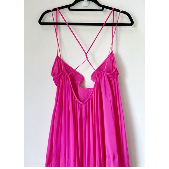 ZARA Bustier Neckline Chiffon Pink Flowy Goddess Maxi Dress Limited Edition XS - Picture 7 of 9